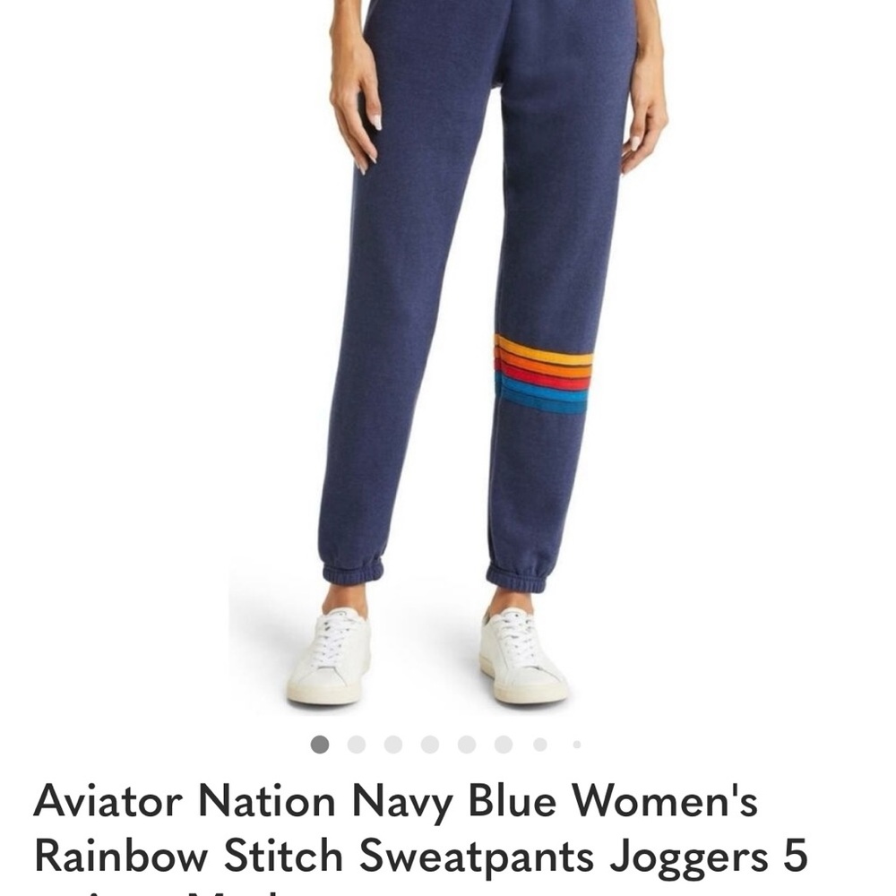Aviator Nation Navy Blue Women's Joggers with Rainbow Stitch